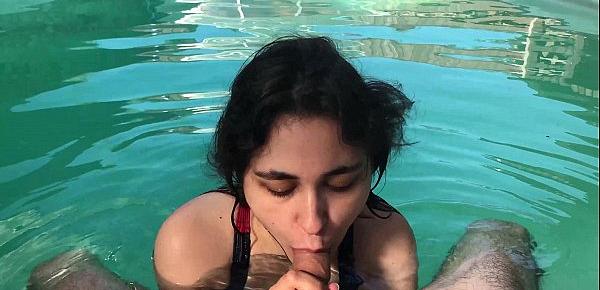  Horny girl begs for dick in the pool